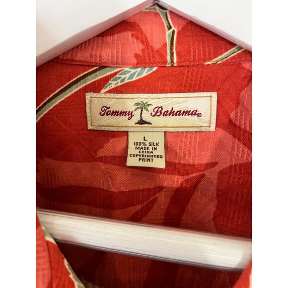 Tommy Bahama Mens Red Hawaiian Floral Silk Button-Up Shirt Large Short Sleeve - Picture 3 of 10